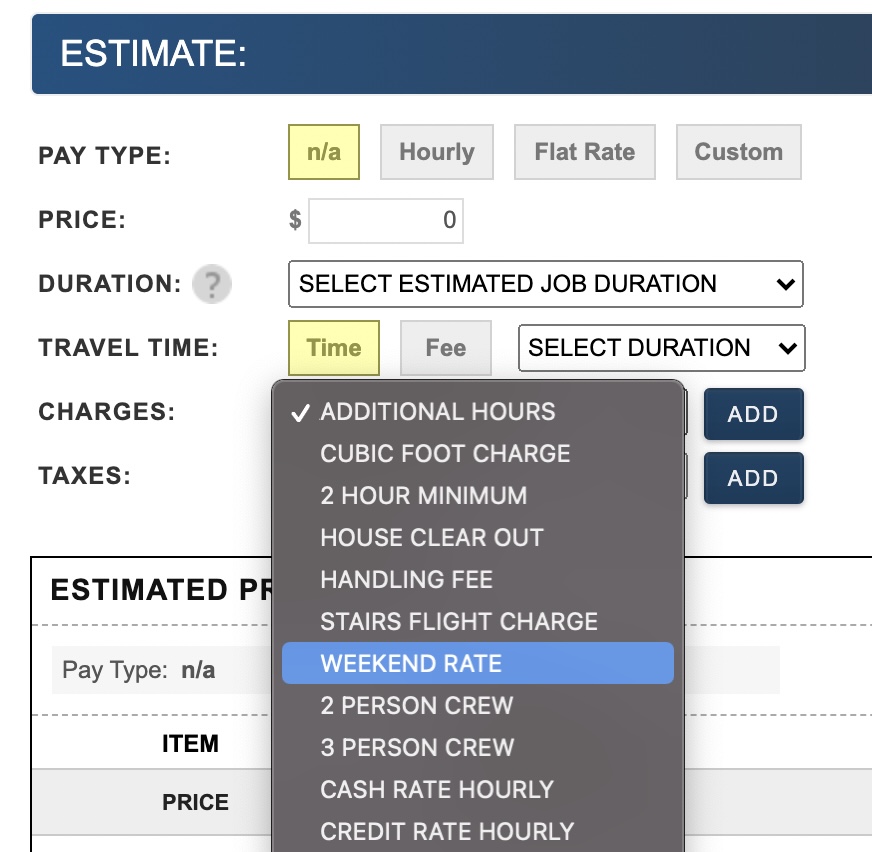 Adding Additional Charges in Moverbase – Moverbase Support